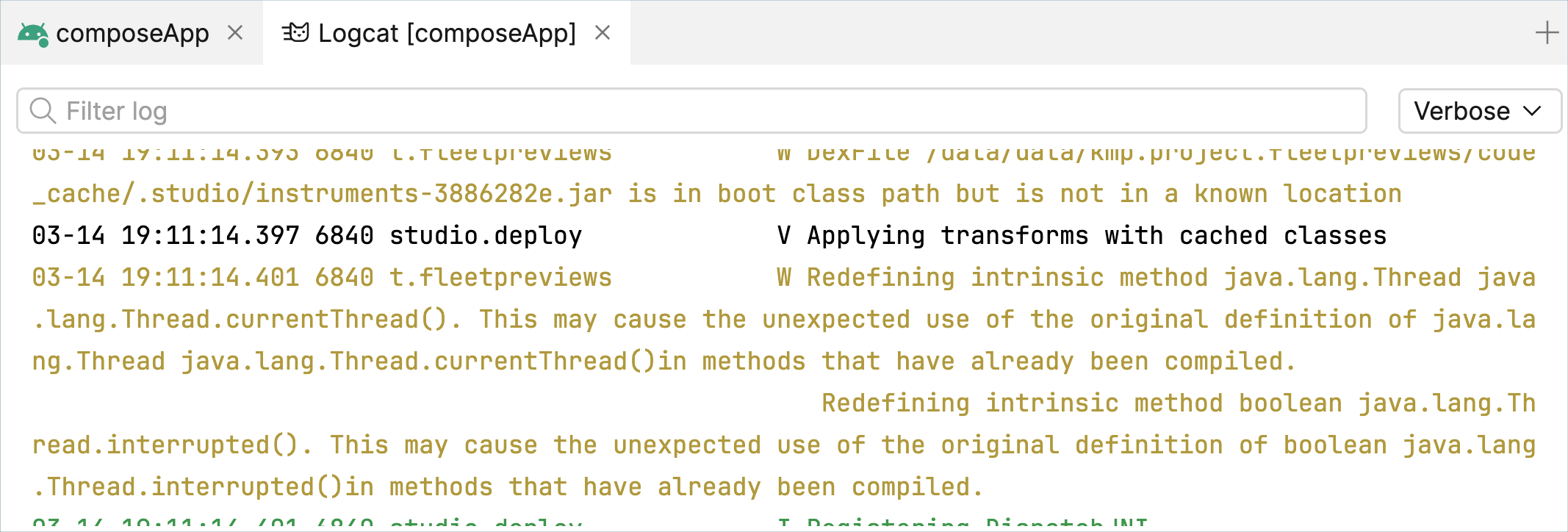 Logcat tool window in JetBrains Fleet