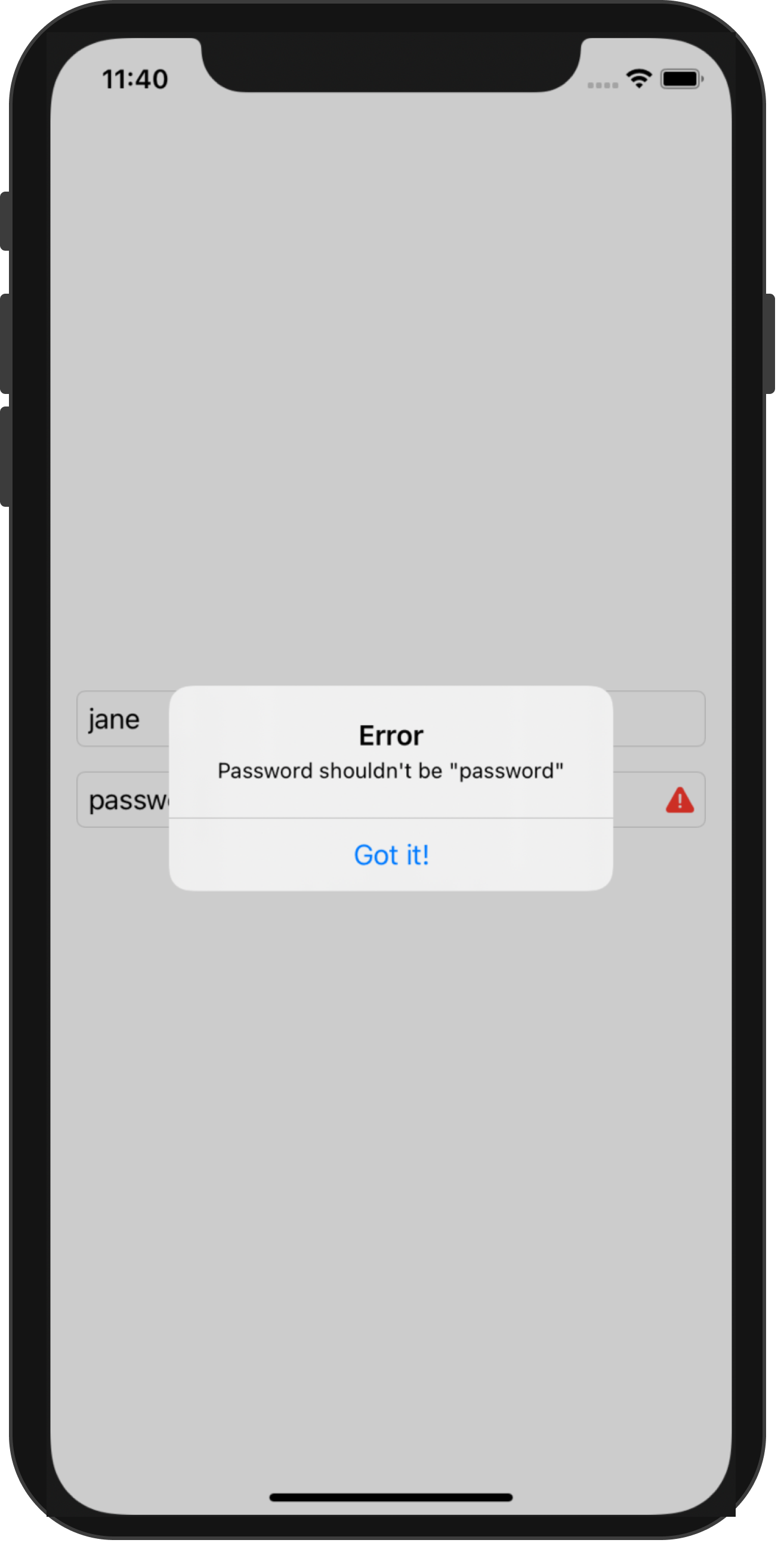 iOS application password error
