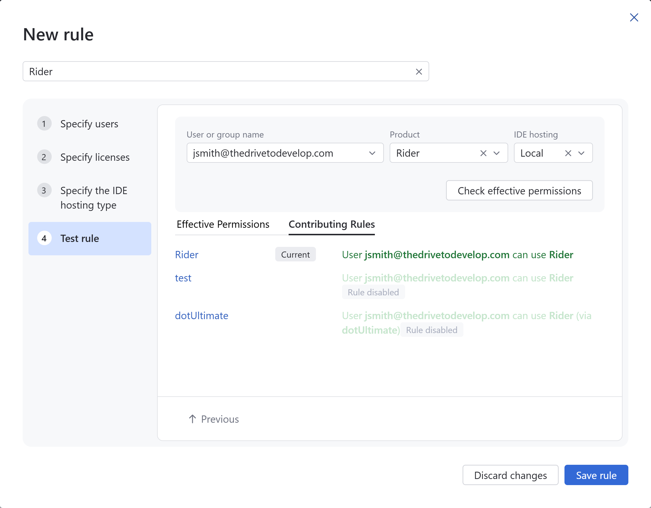 Checking effective permissions – the 'Related rules' tab Checking effective permissions – the 'Related rules' tab