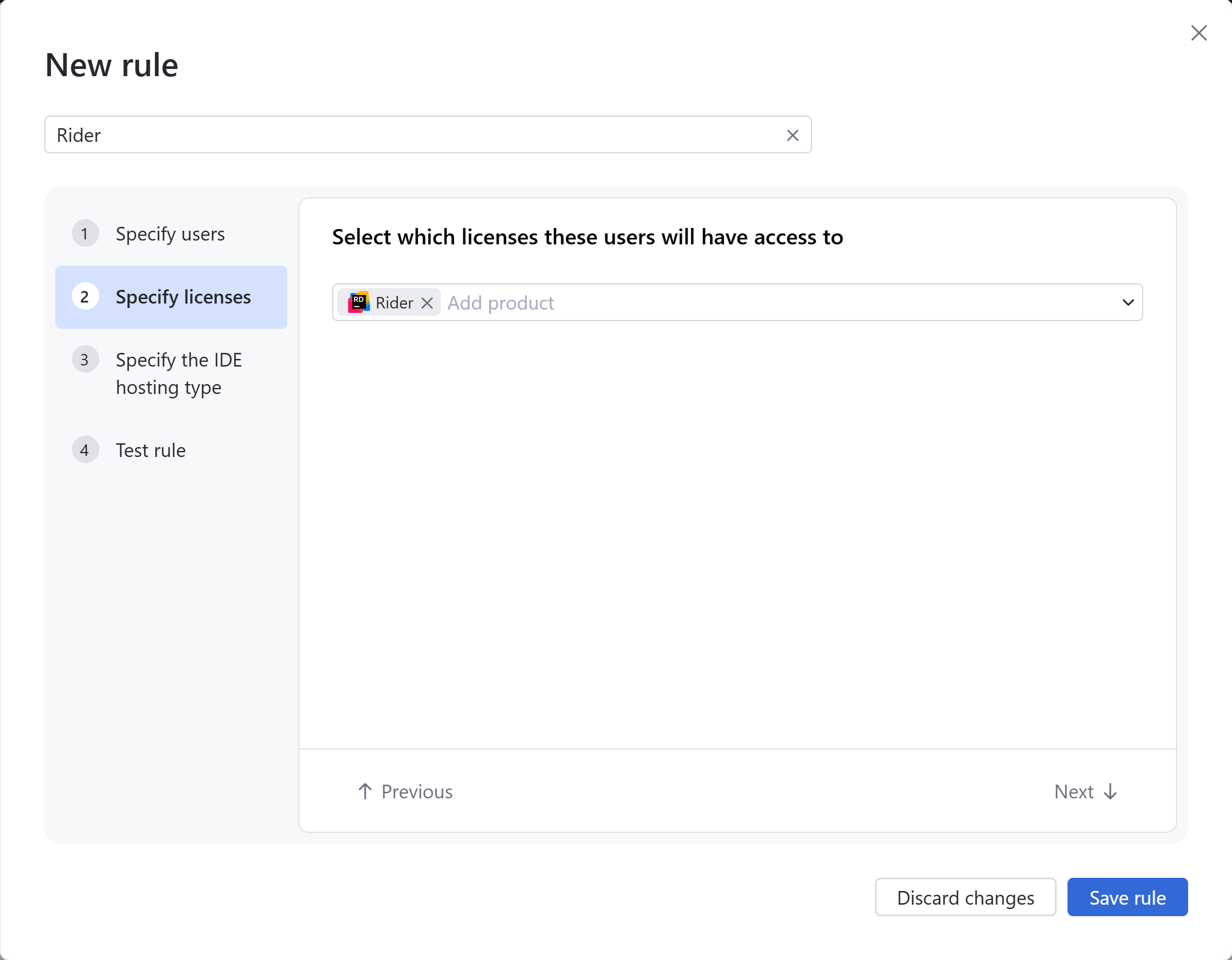 Selecting products in the rule settings Selecting products in the rule settings