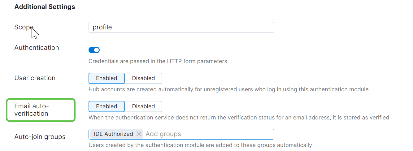 The 'Email auto-verification' setting