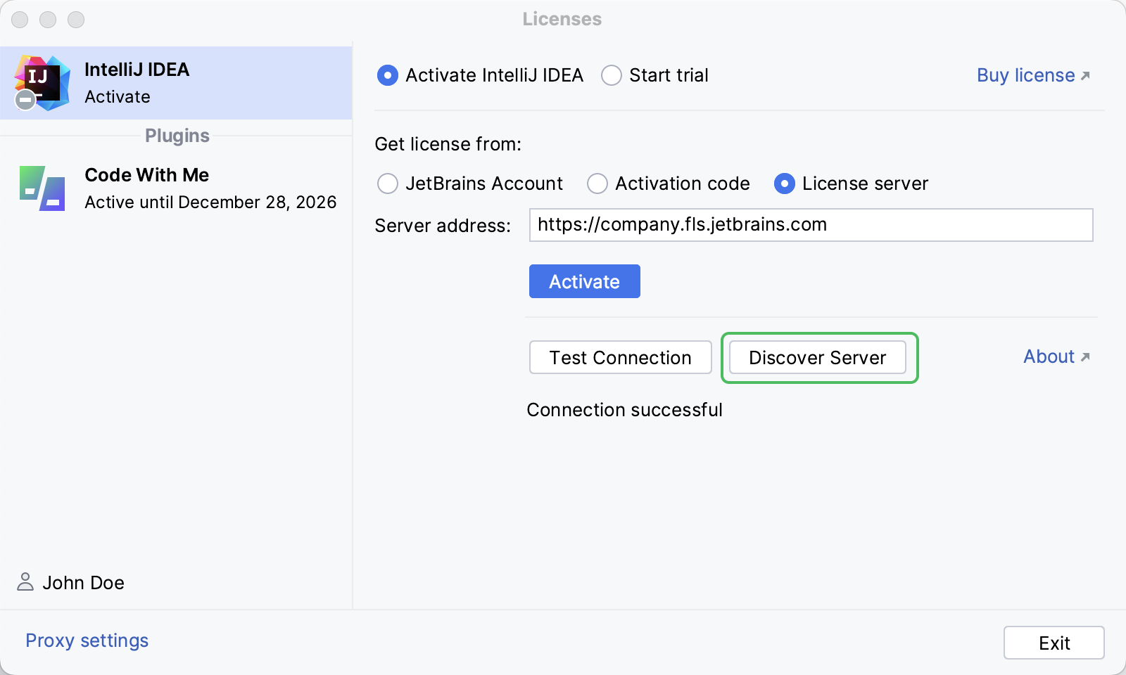 The Discover Server button in the License Activation dialog