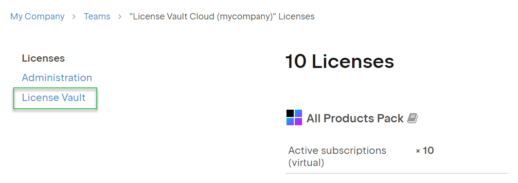 The License Vault team in your organization profile