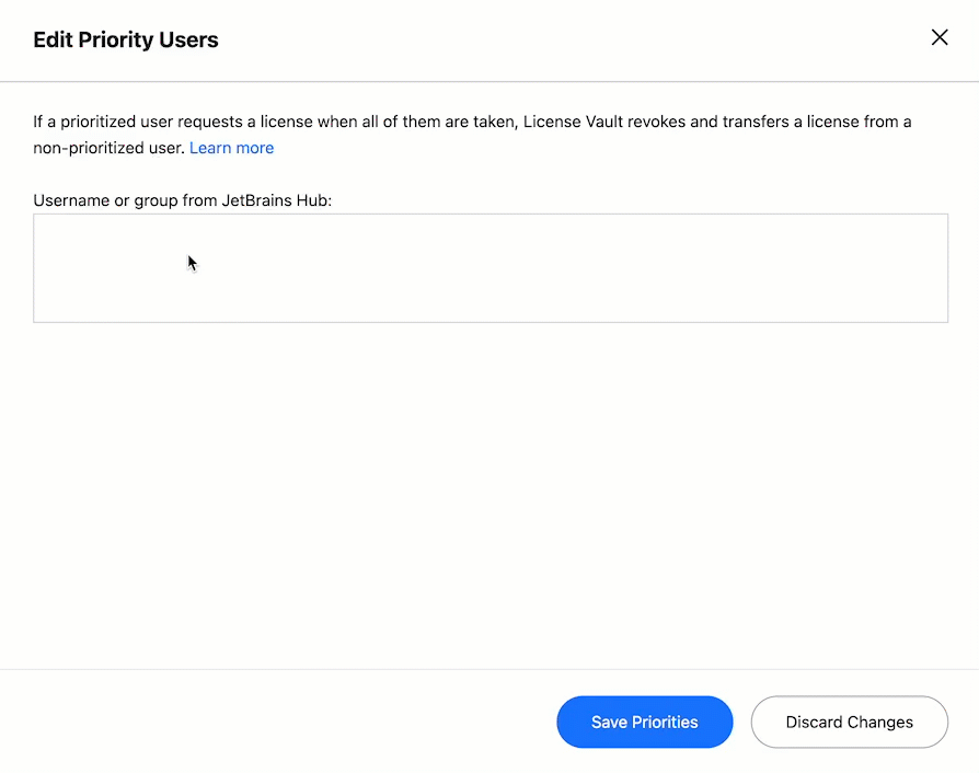Entering user or group names when editing priorities
