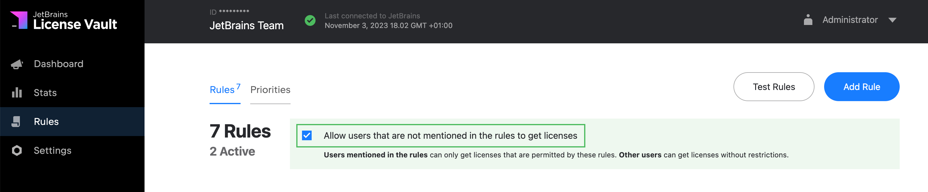 The global access checkbox on the 'Rules' tab