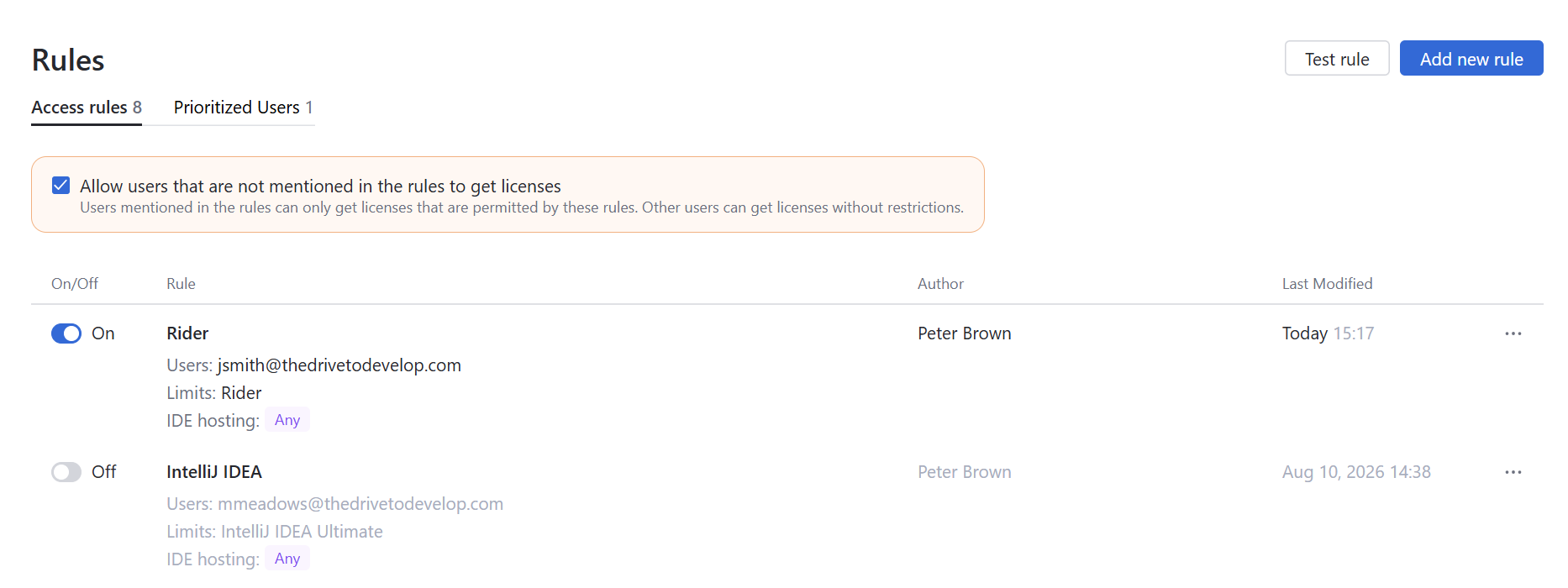 The Rules page in the License Vault interface The Rules page in the License Vault interface