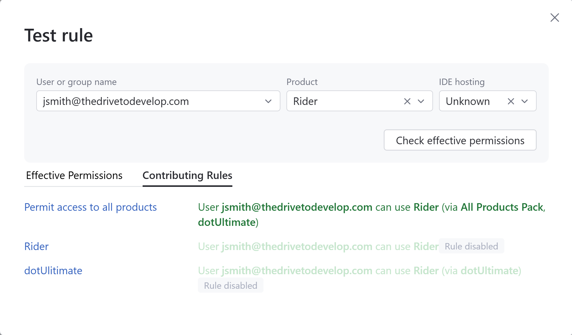 The Tests Rule dialog showing the Related Rules tab The Tests Rule dialog showing the Related Rules tab