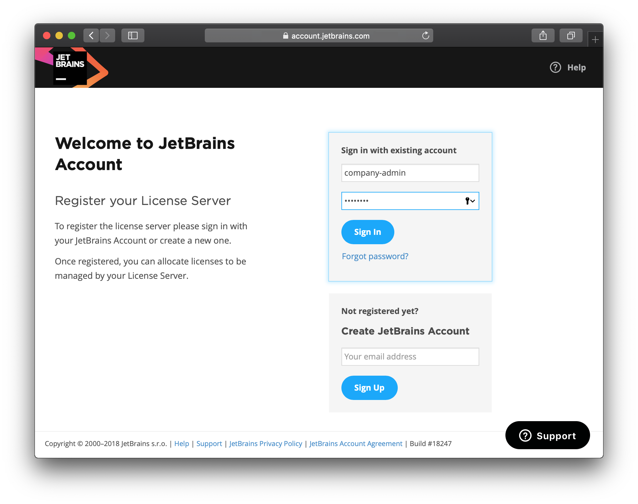 Log in with your JetBrains Account