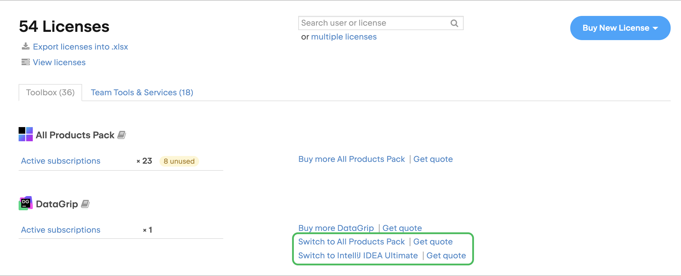 Switch To Other Product Button In License List Highlighted Switch To Other Product Button In License List Highlighted