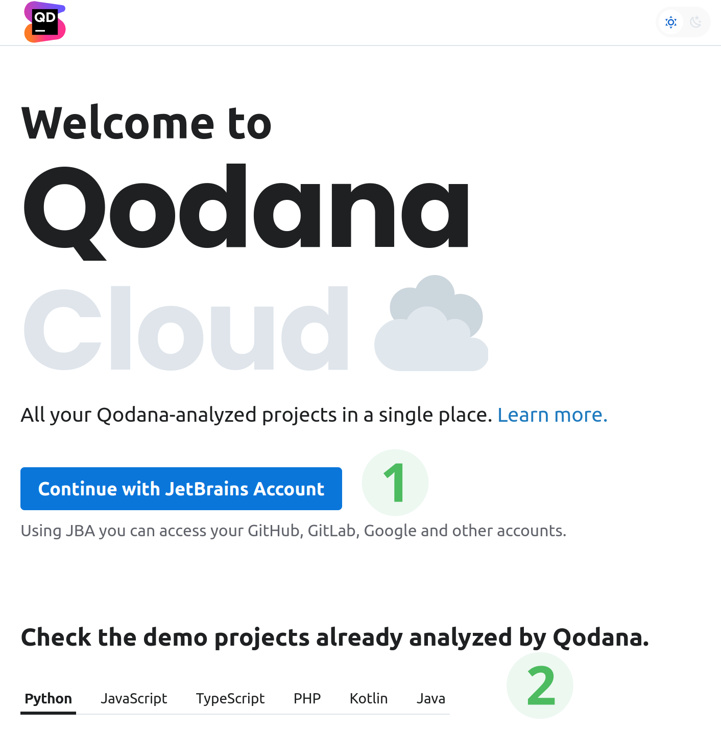 Qodana Cloud start page
