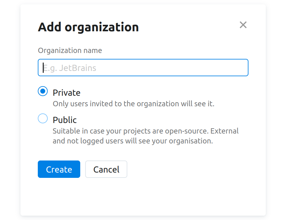 The Add organization window
