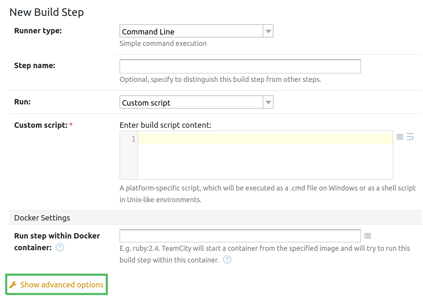 Expanding all configuration options of the Command Line runner