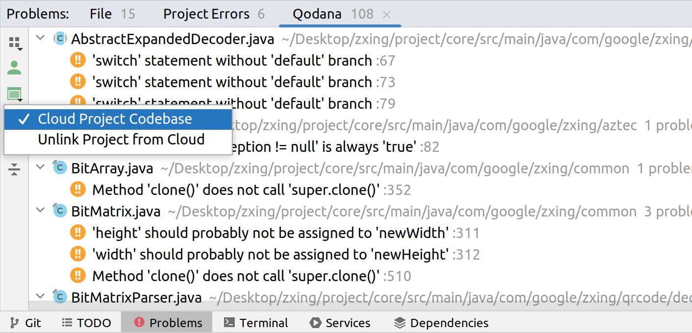 Updating the report using the Qodana tab