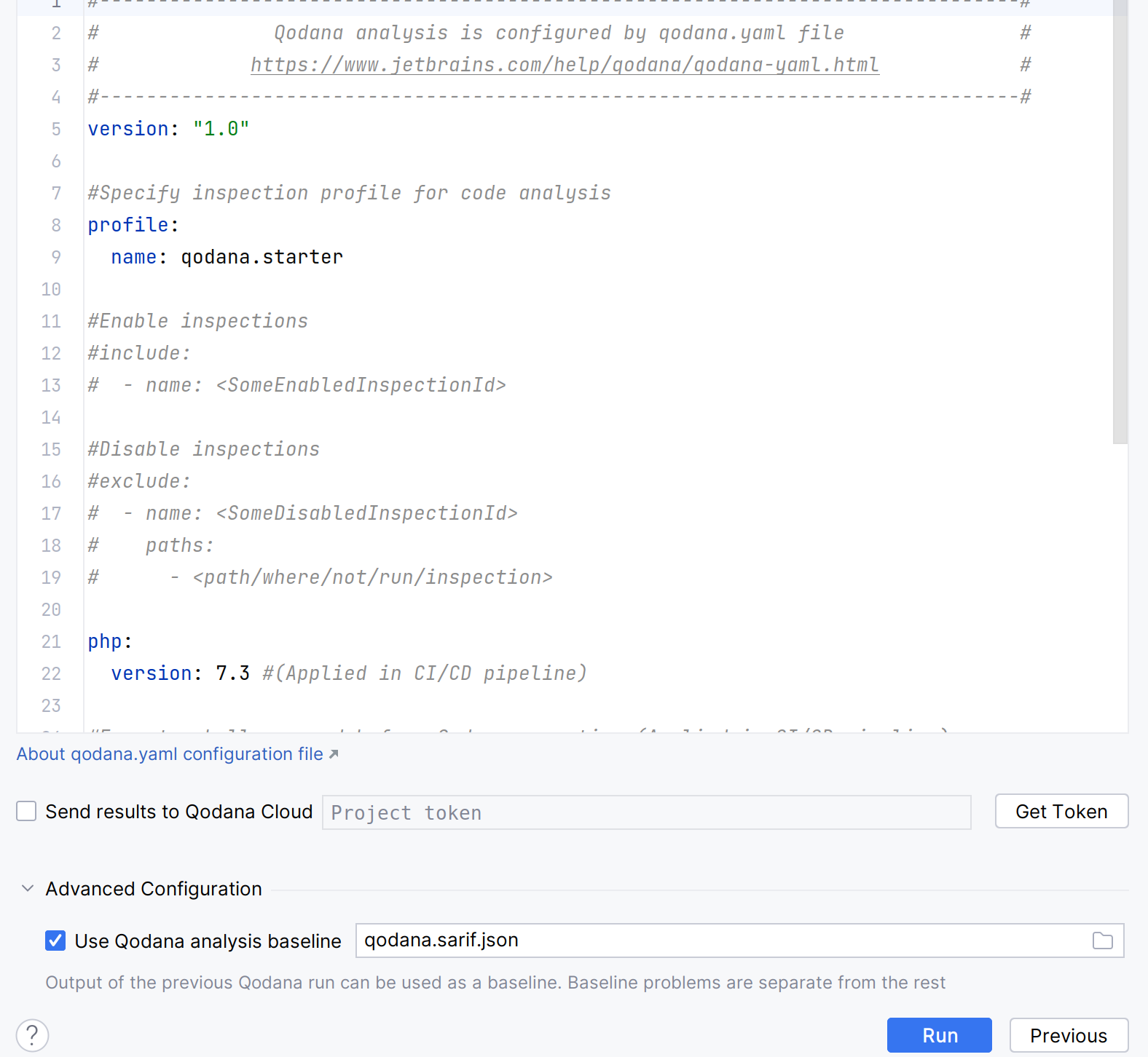 Running the baseline in the IDE