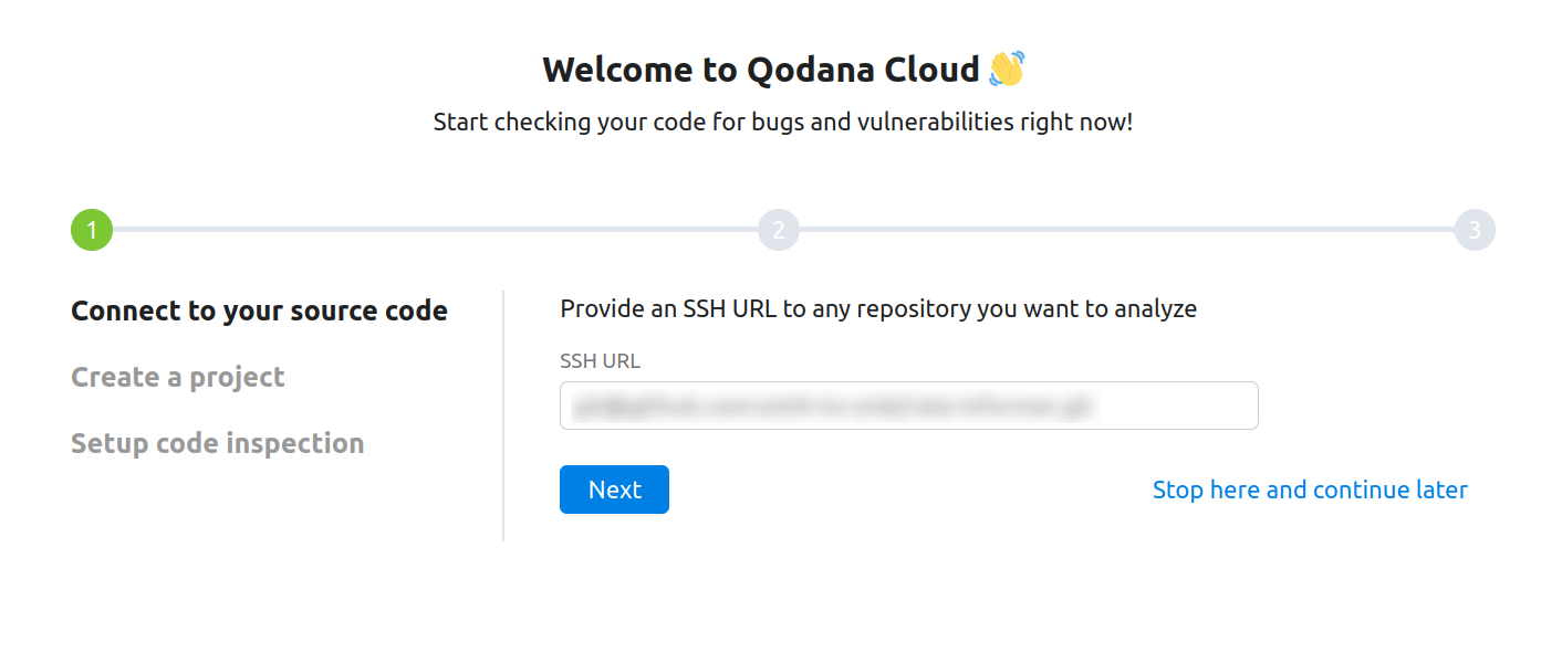The second step of the Qodana Cloud onboarding