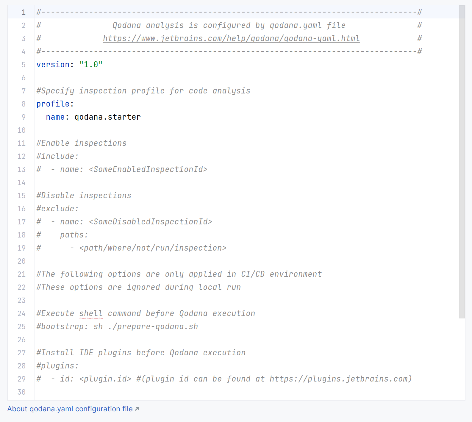 Second step of the CI/CD configuration in the Run Qodana dialog