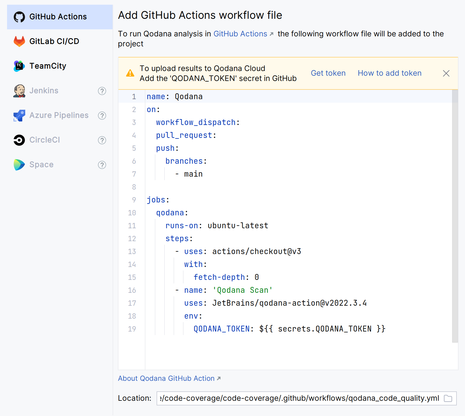 Third step of the CI/CD configuration in the Run Qodana dialog