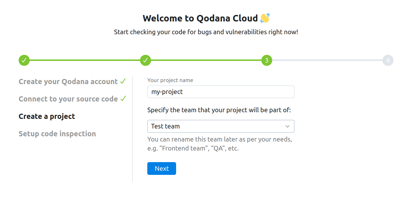 The third step of the Qodana Cloud onboarding