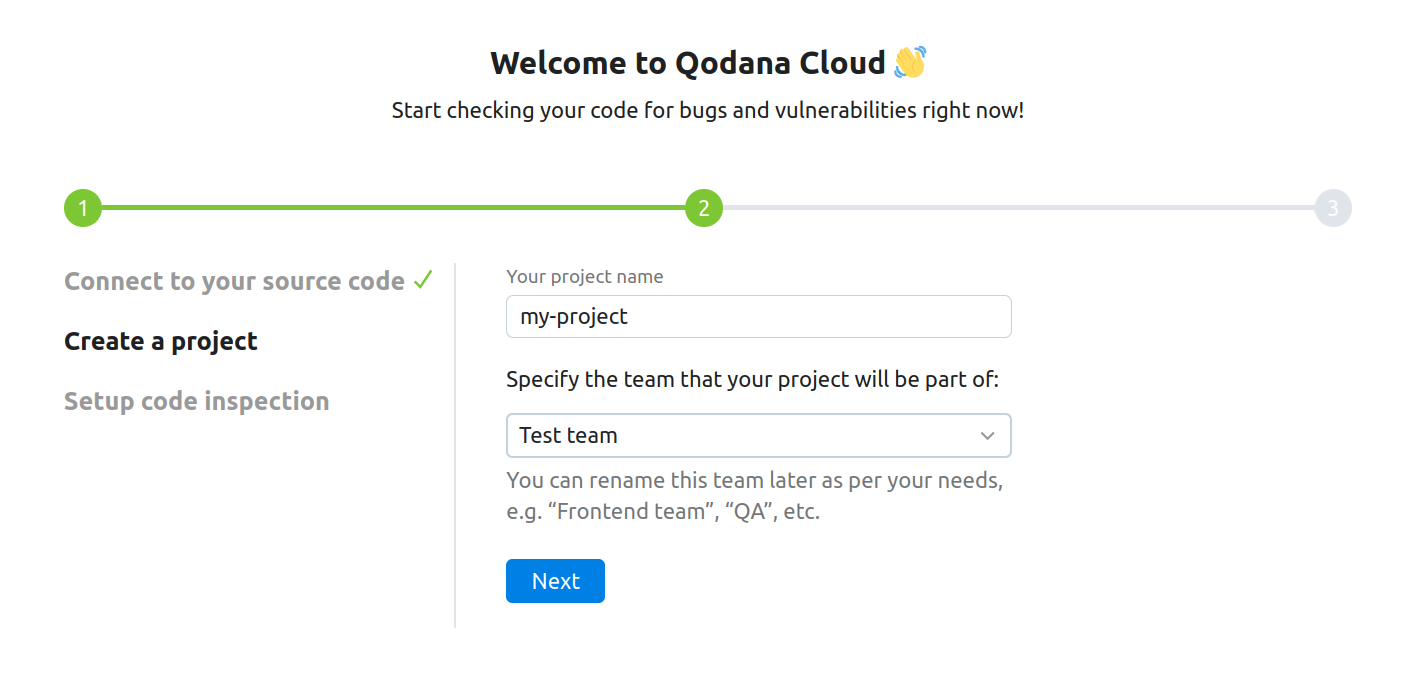 The third step of the Qodana Cloud onboarding