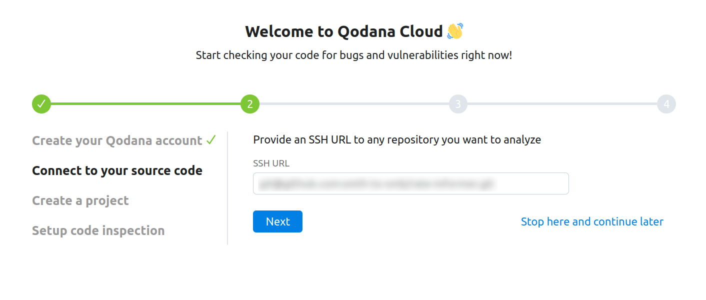 The second step of the Qodana Cloud onboarding