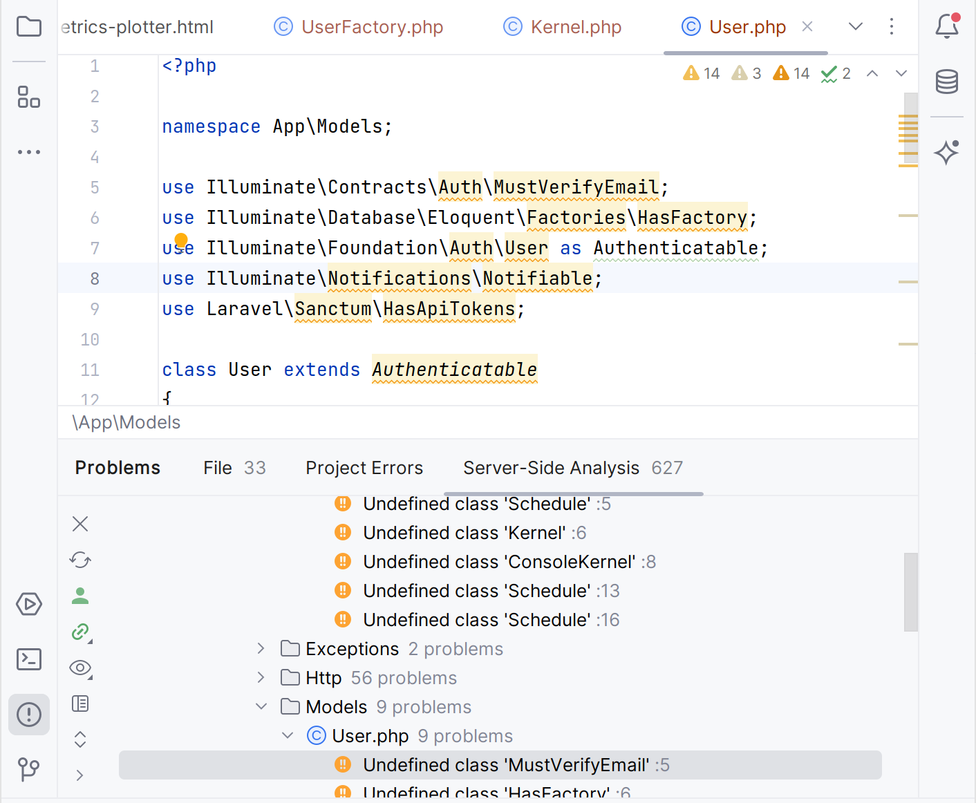 Navigating to problems in the IDE