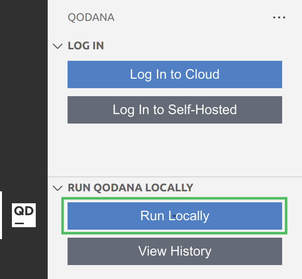 Clicking the Run Locally button in the Qodana view