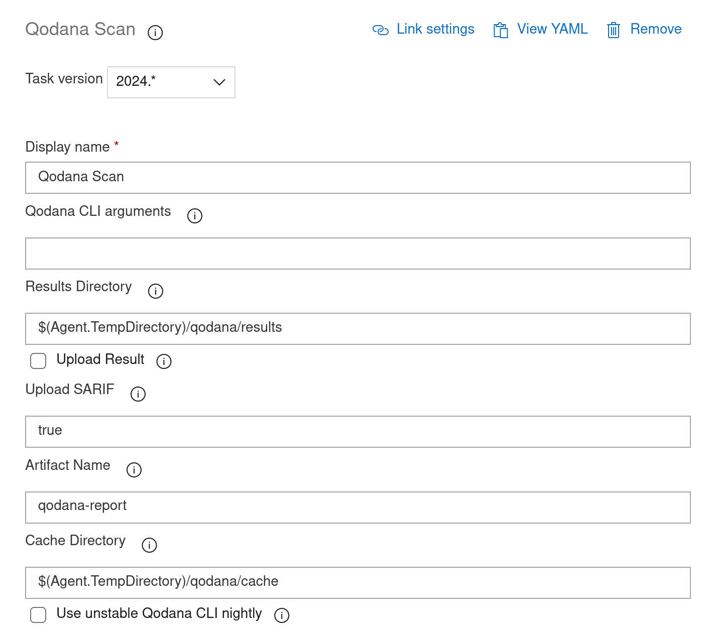 The Qodana Scan task UI config