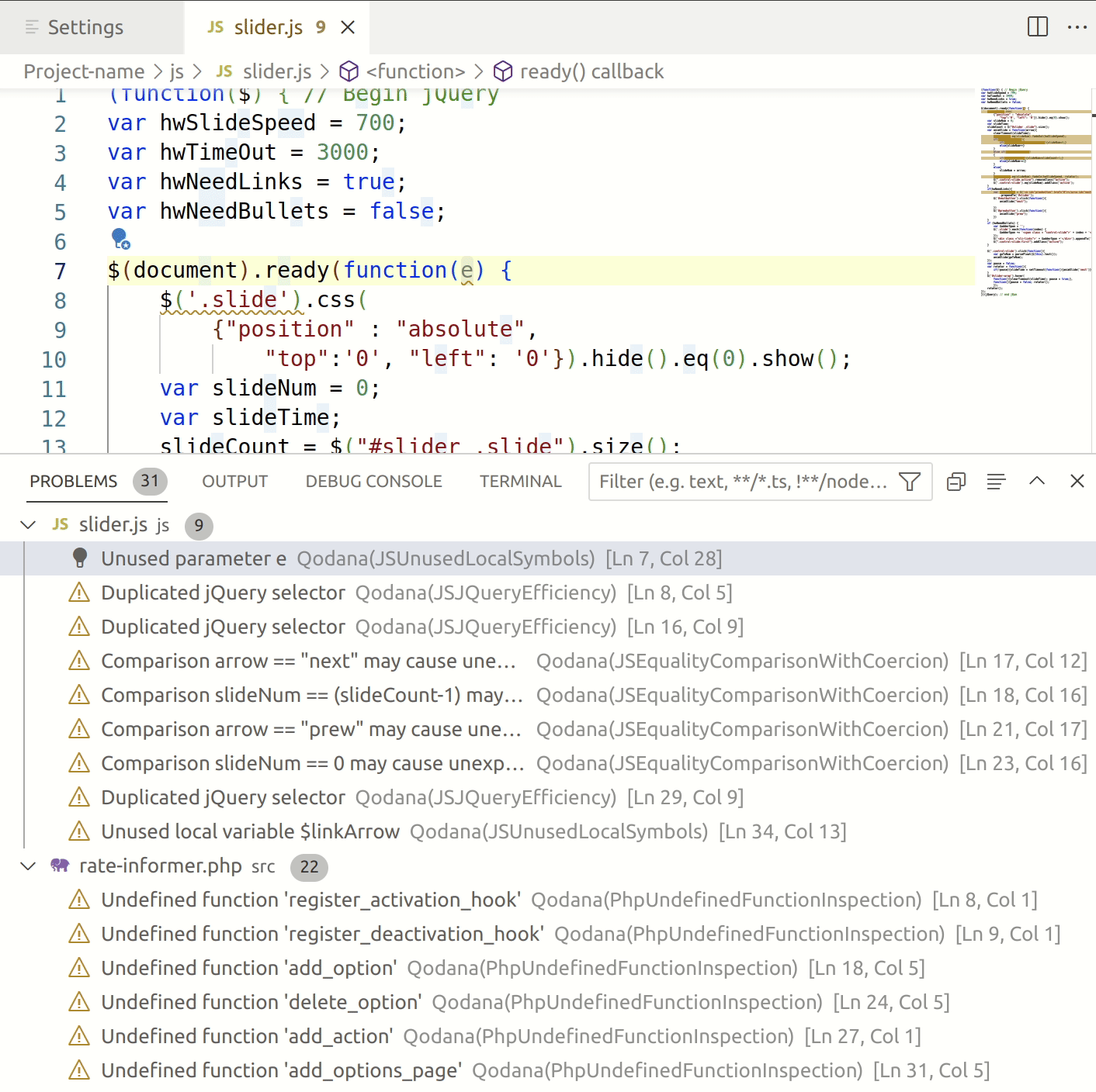 The PROBLEMS in VS Code