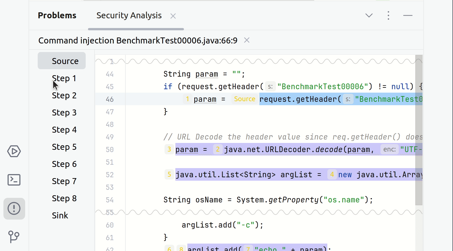 Navigating steps between a source and a sink
