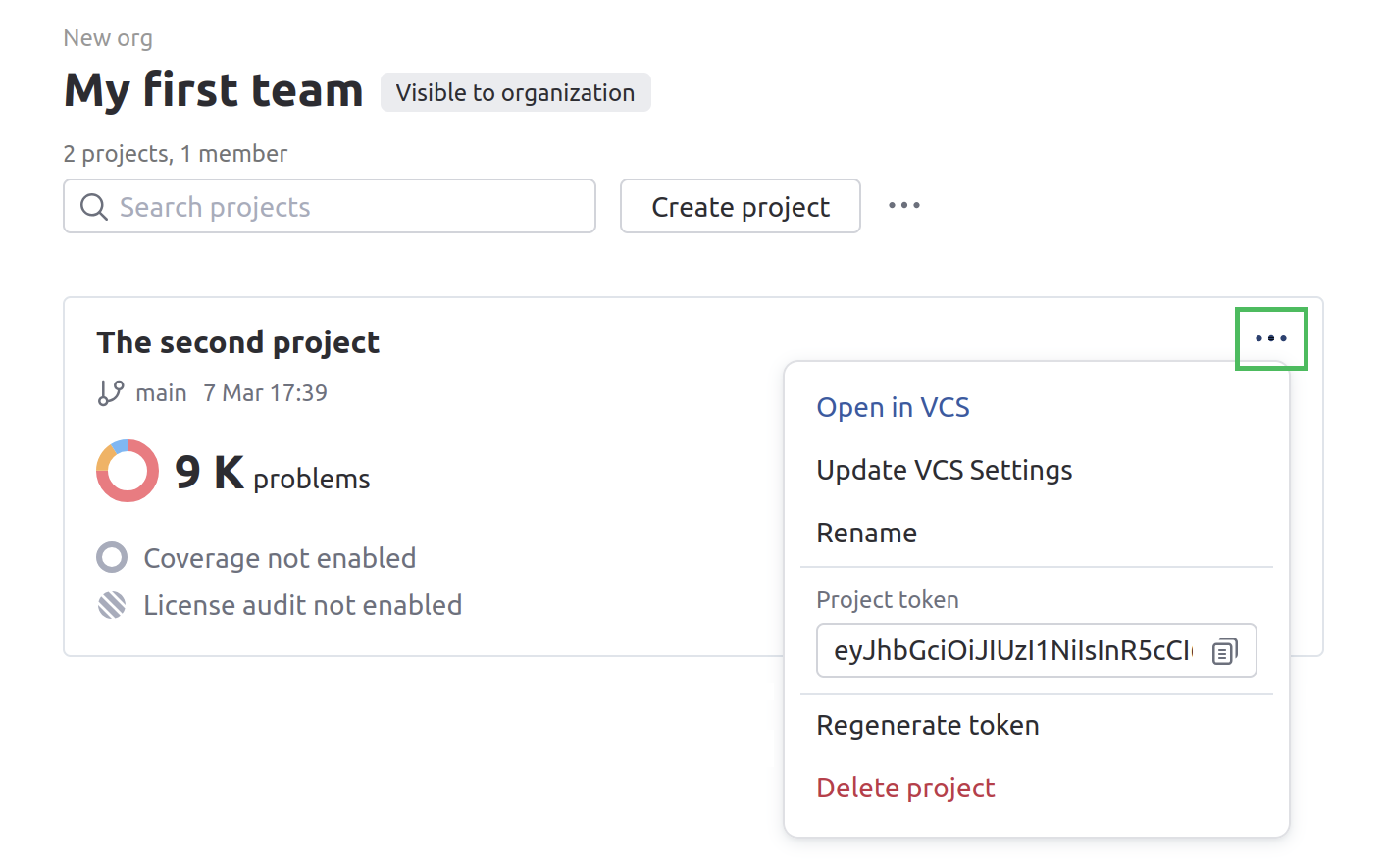 Available project options Available project options