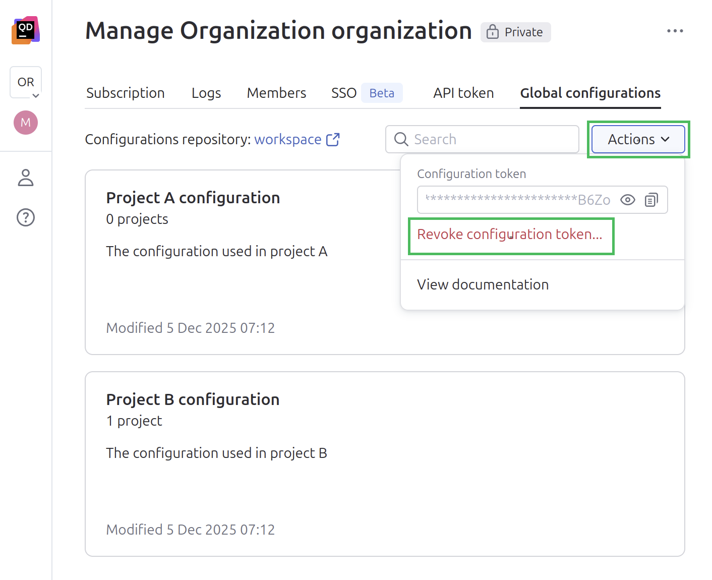 Revoking a configuration token Revoking a configuration token