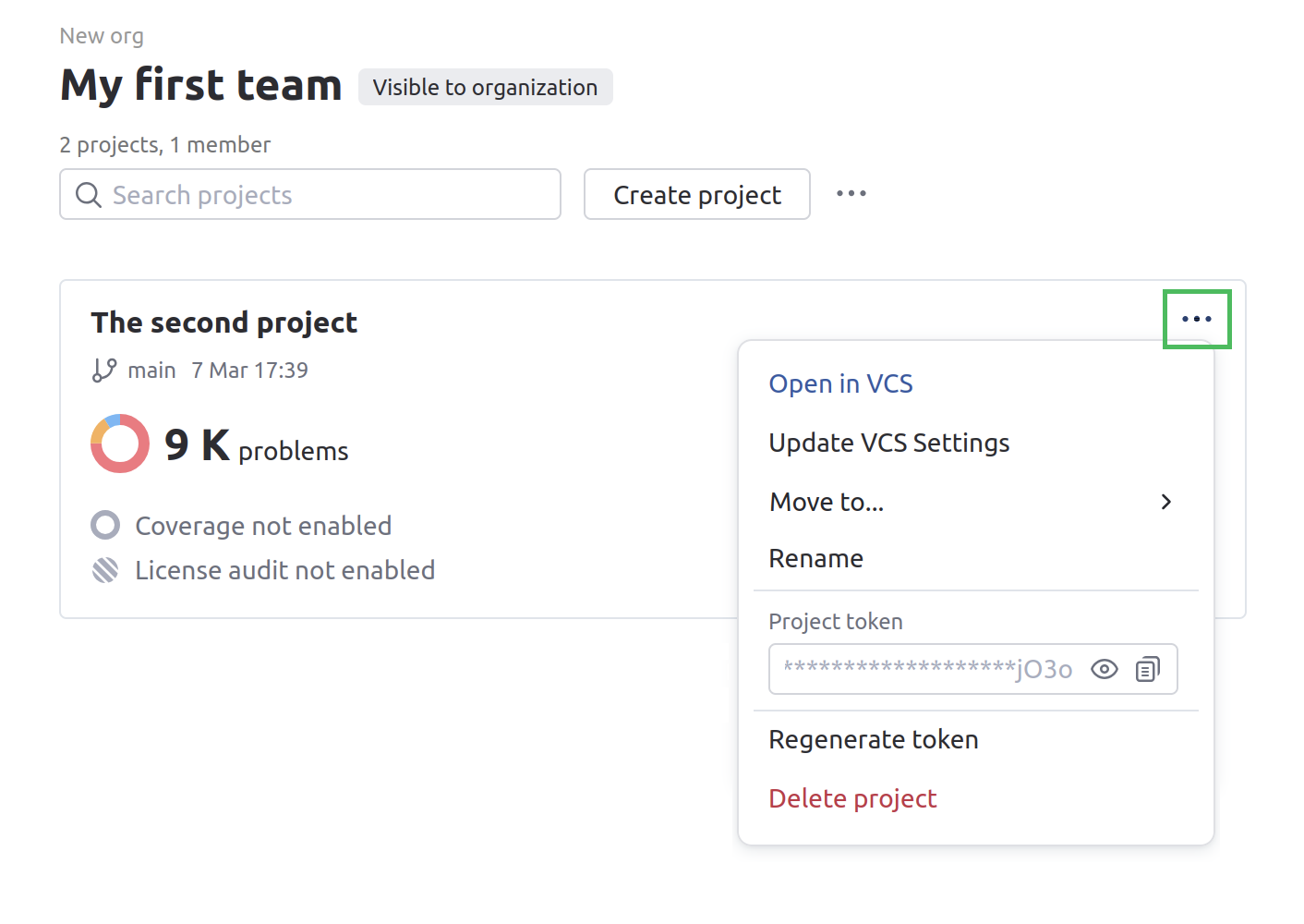 Available project options