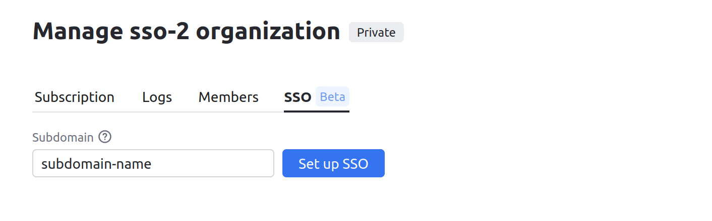 The SSO tab of the organization settings