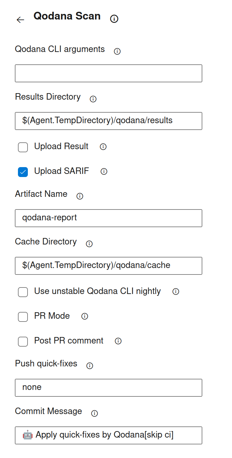 The Qodana Scan task UI config