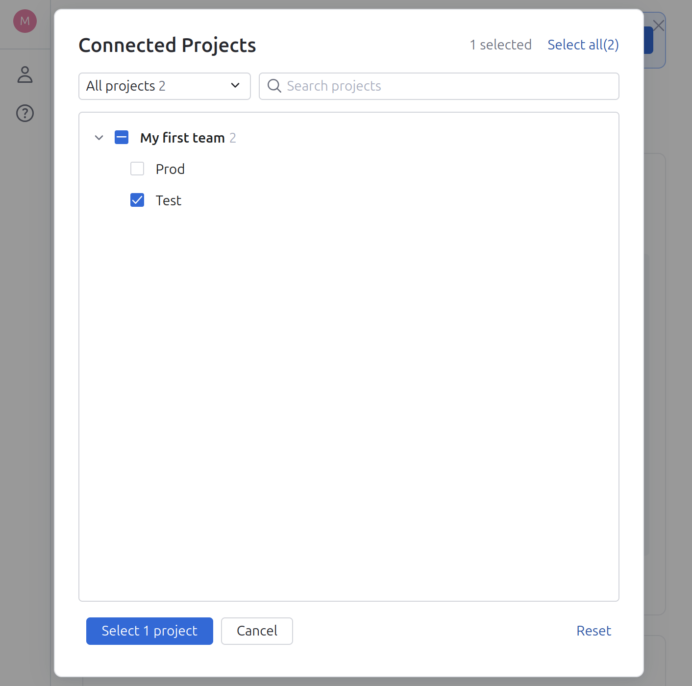 Select projects to connect