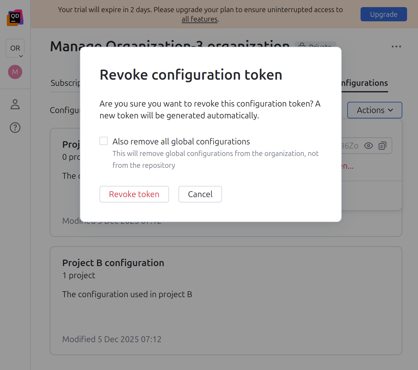 Actions for a global configuration
