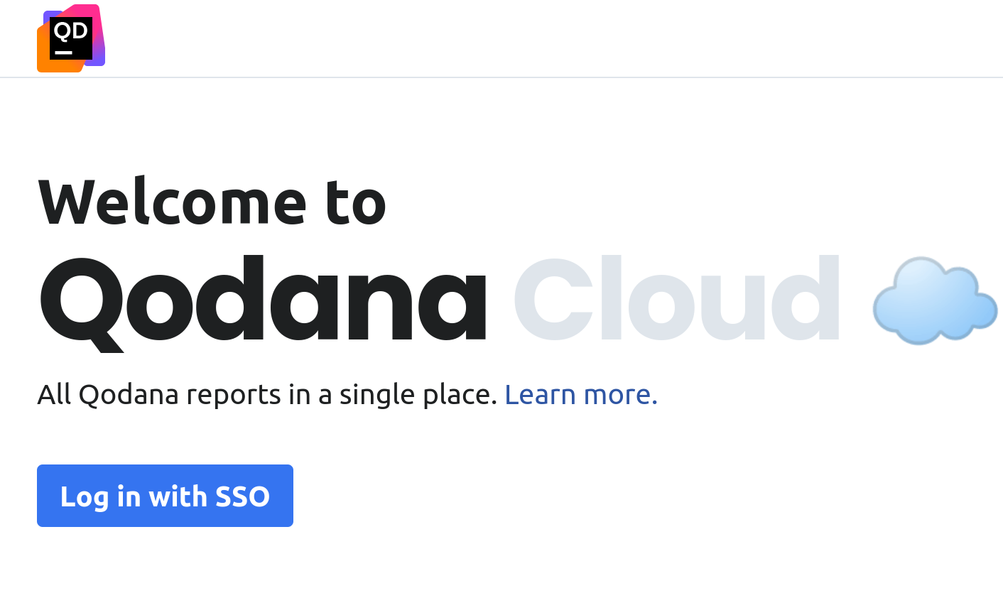 Qodana Cloud start page with SSO