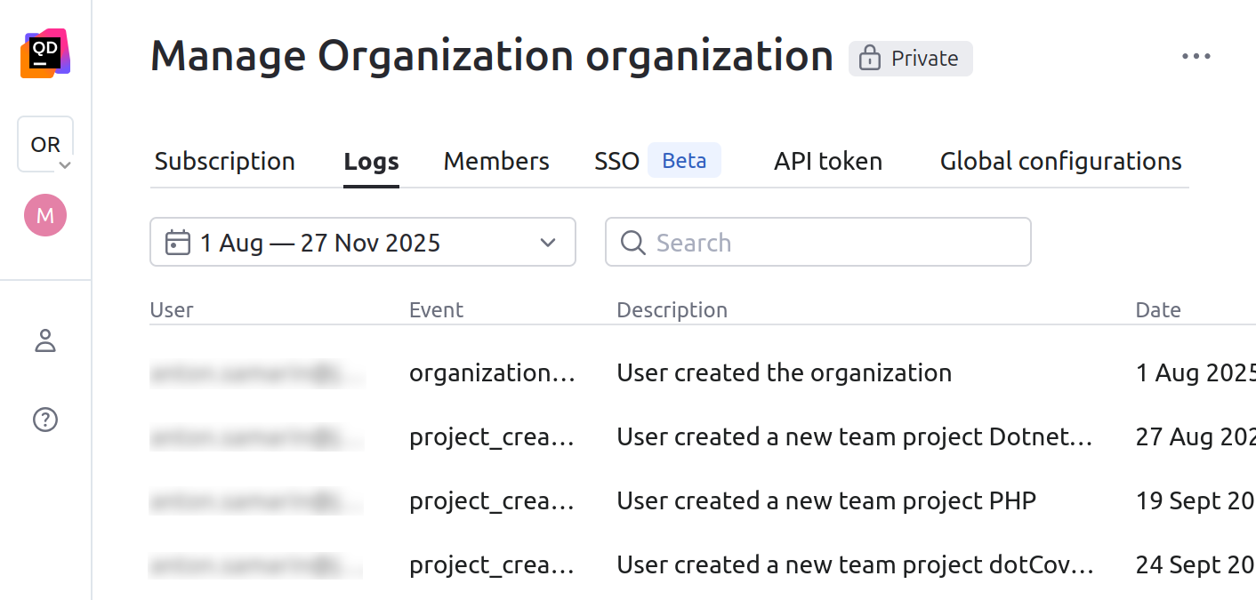 The Logs tab of Qodana Cloud