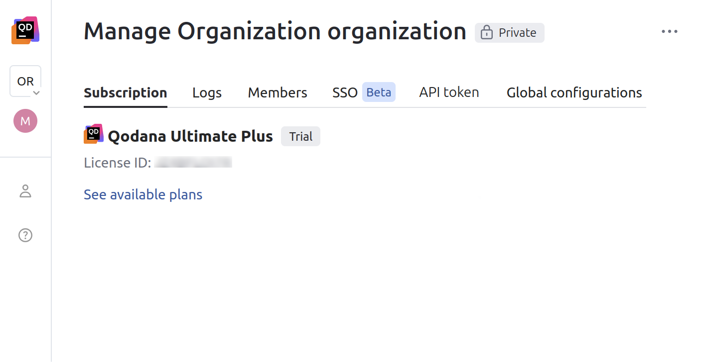 The Subscription tab of Qodana Cloud