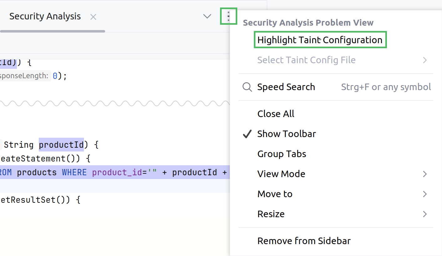 Navigating to Hightlight Taint Configuration