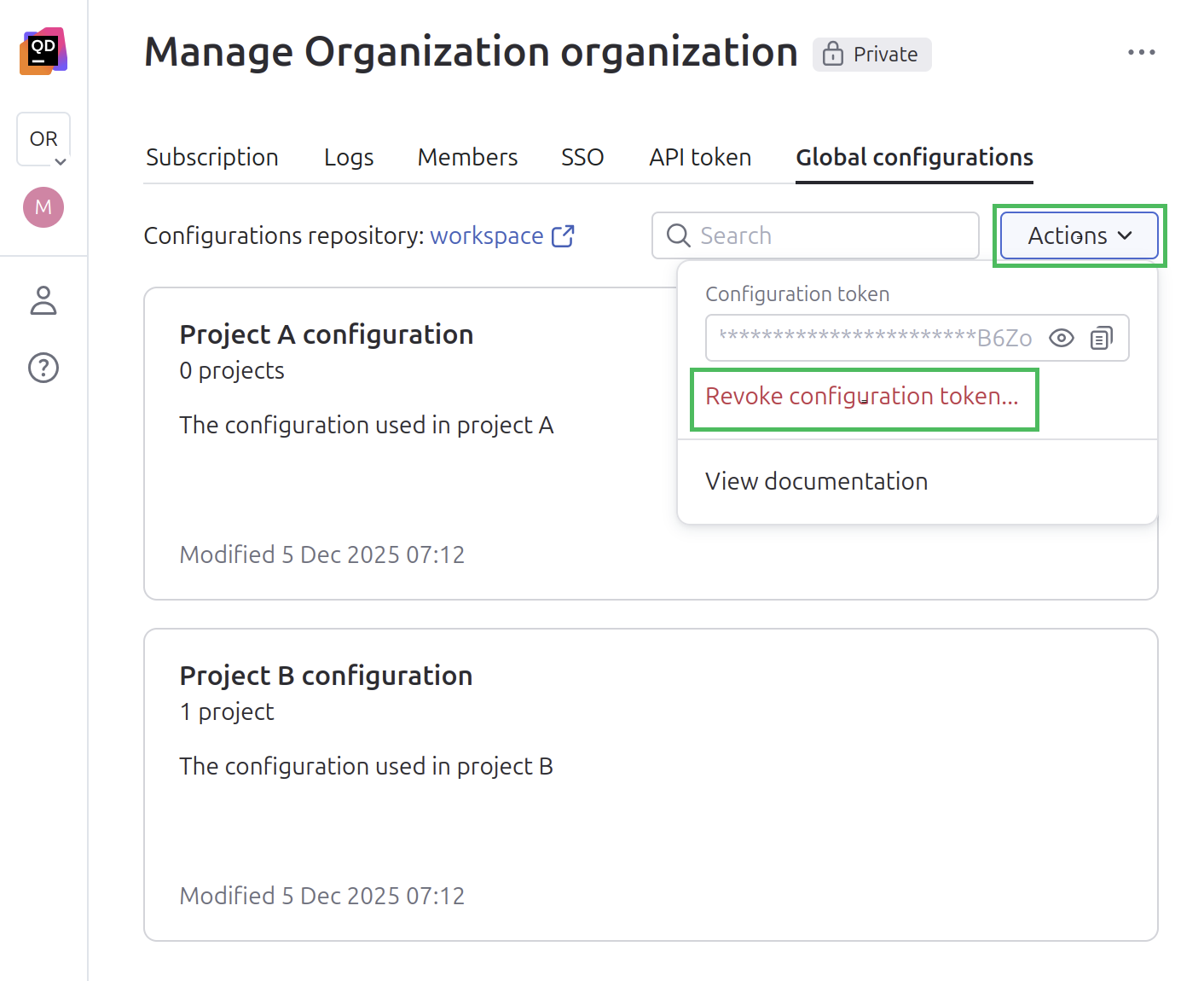Revoking a configuration token