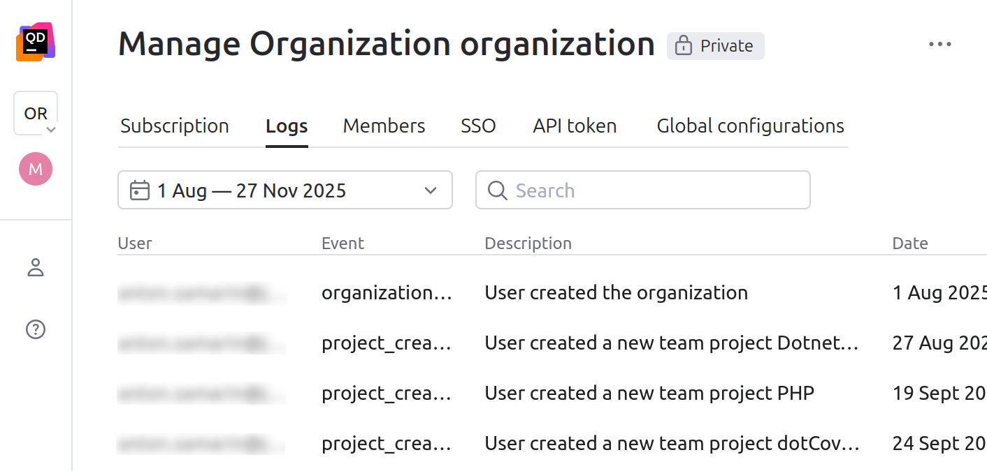 The Logs tab of Qodana Cloud