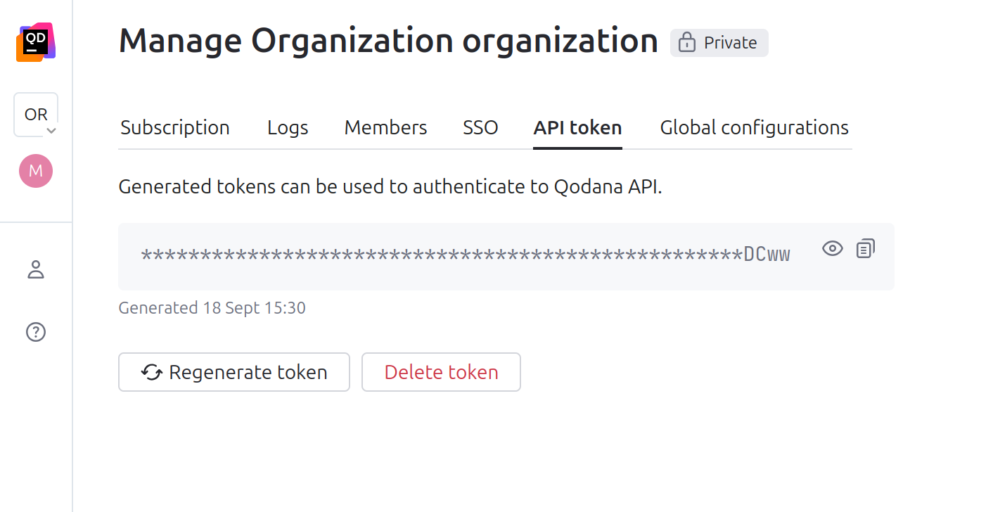 The API token tab