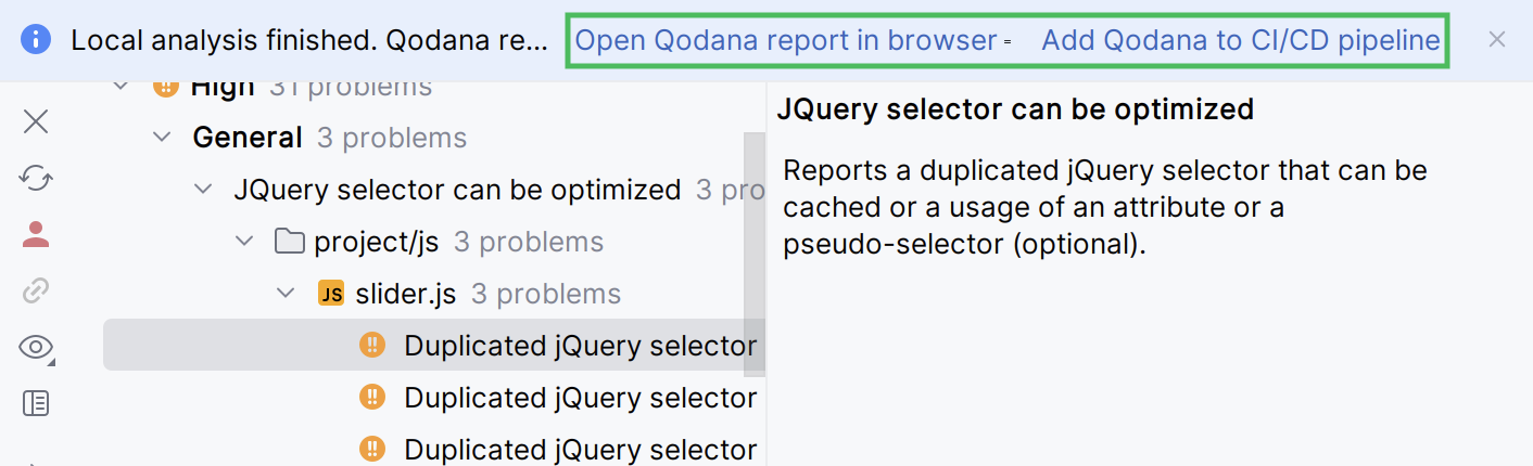 Links on the Qodana tab