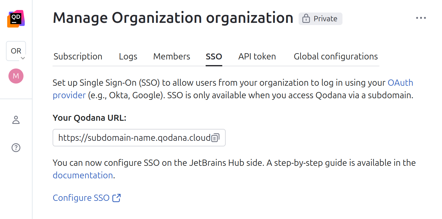 The generated URL and the Configure SSO link The generated URL and the Configure SSO link