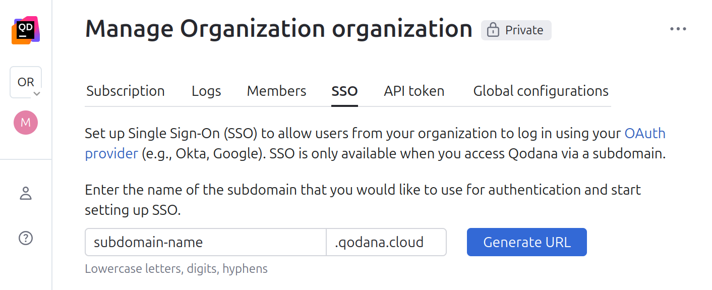The SSO tab of the organization settings The SSO tab of the organization settings