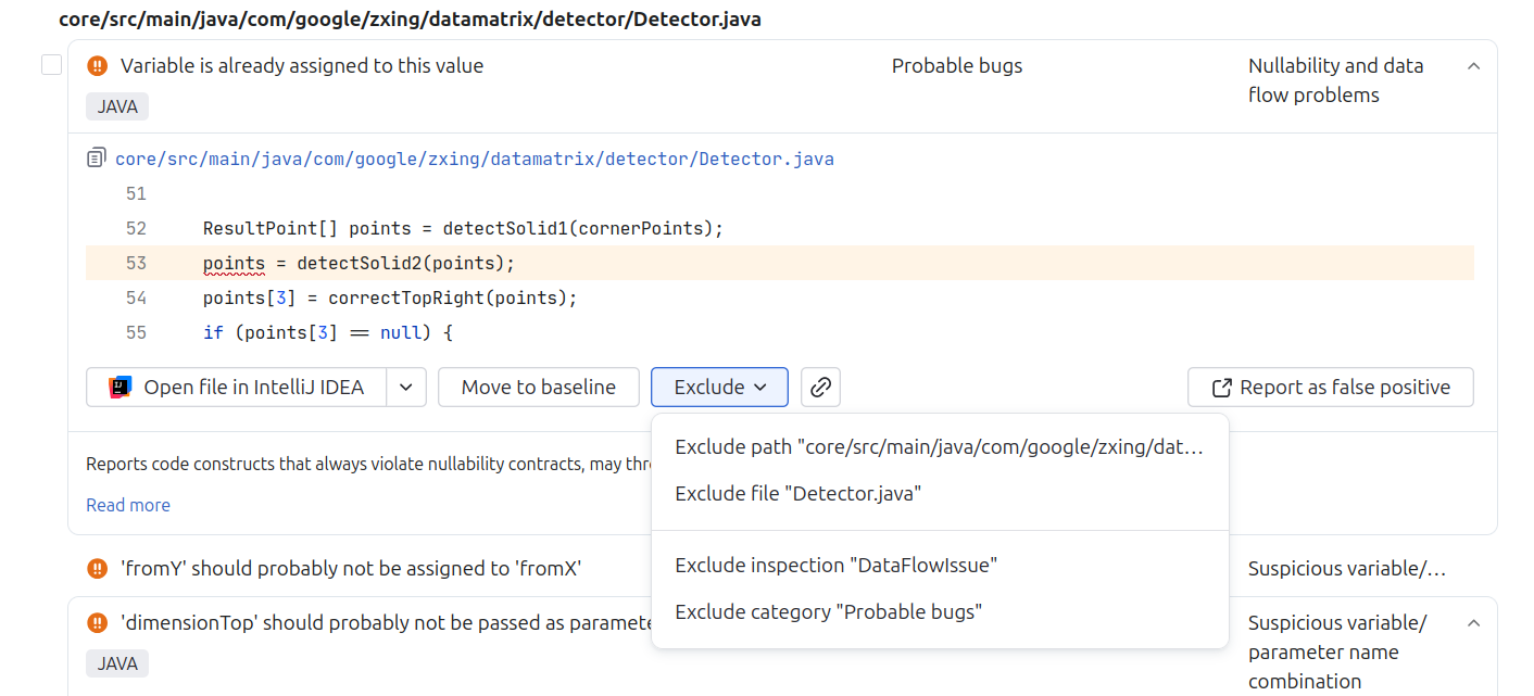 Options of excluding from analysis Options of excluding from analysis