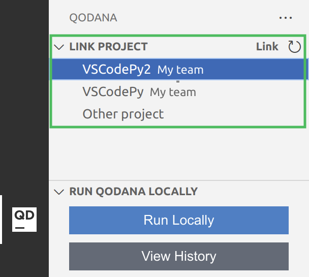 Selecting a project for linking Selecting a project for linking