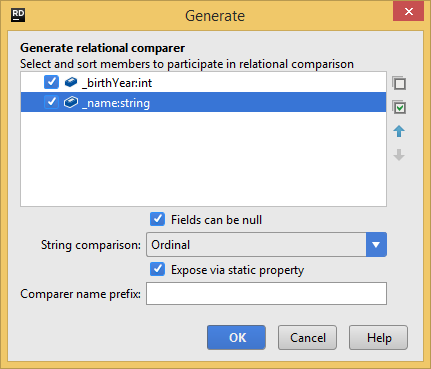 Generating a relational comparer class with Rider