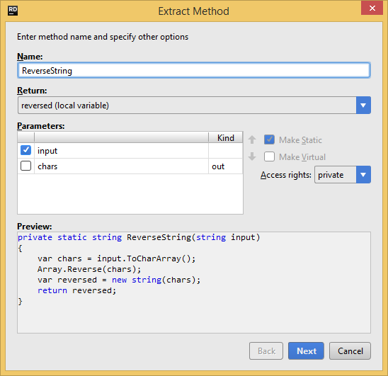 JetBrains Rider. Extract Method refactoring JetBrains Rider. Extract Method refactoring